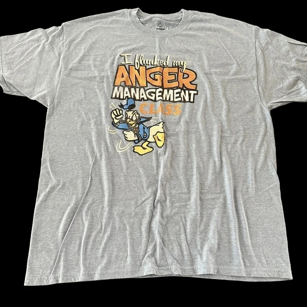 Disney Parks Mens 2XL Donald Duck Anger Management Gray T Shirt Tee Crewneck 2X